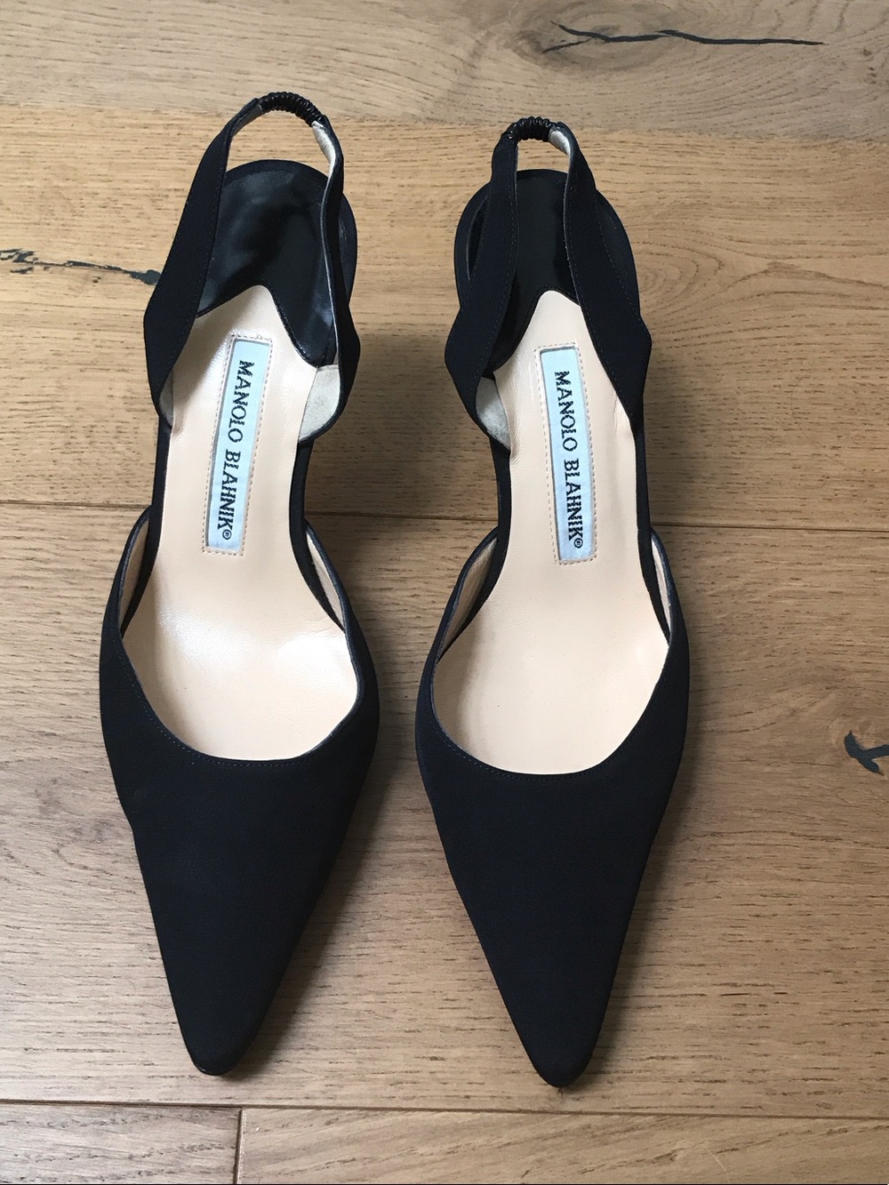 Manolo Blahnik Black Pointed Slingback Heels